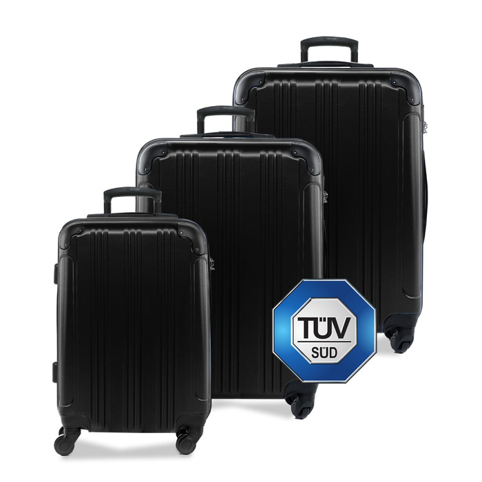 Набір дорожніх валіз FERGÉ QUÉBEC з ABS-пластику, 3 предмети (ручна поклажа, L, XL), чорний