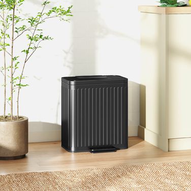 Відро для сміття з роздільними відсіками, 2 відсіки по 20 літрів, ефективне сортування сміття, з педальним механізмом, матеріал: пластик та метал, колір: чорний