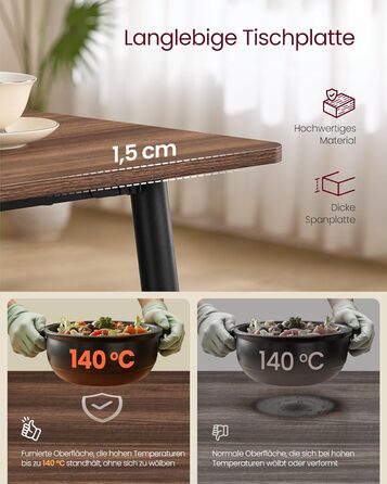 Стол обідній VASAGLE для 4-6 осіб, кухонний стіл у стилі кантрі, 140x75 см, натуральний відтінок горіха + чорний, KDT100KE02