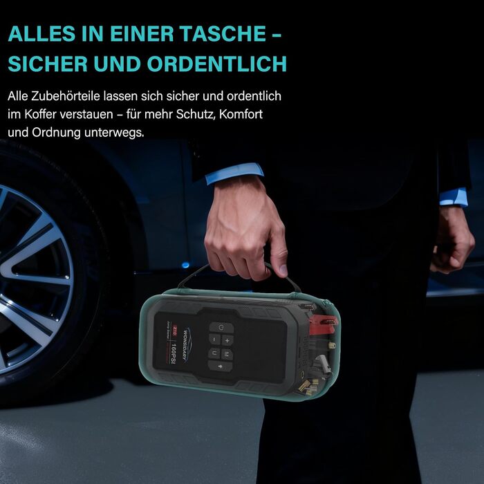 Powerbank Starthilfe 7000A для автомобіля: 27000 mAh, 160 PSI, компресор, LED-ліхтарик, для 12V бензинових та дизельних двигунів (до 8.0L)