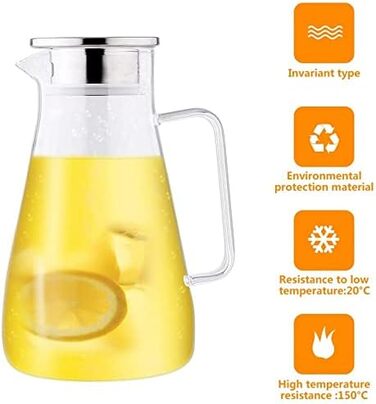 Скляна карафа Uten 1.5L з кришкою з нержавіючої сталі та кришталевою ручкою - 1500 мл