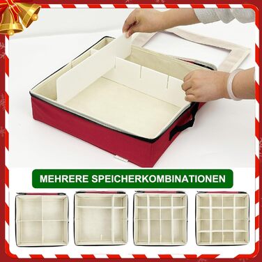 Коробка для зберігання новорічних прикрас з перегородками, 4 шт. Складана коробка для ялинкових іграшок, органайзер для куль, з ручками, червона