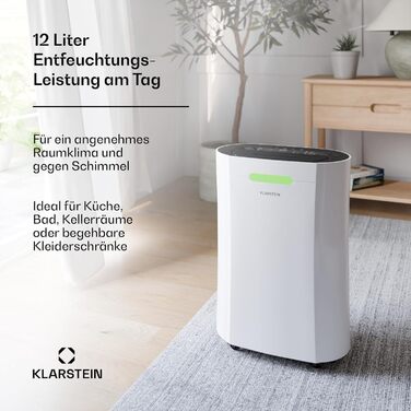 Klarstein AeroDry Smart 12l: Електричний осушувач повітря 12 л/день, WiFi, керування через додаток, білий