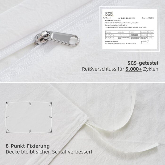 Бетліна 200x220 з бавовни бежевого кольору, супер м'яка, 100% предмита бавовна з льоноподібною структурою, сертифікат ÖKO-TEX. Комплект постільної білизни 200x220 з двома наволочками 80x80 з блискавкою (135x200 см, білий)