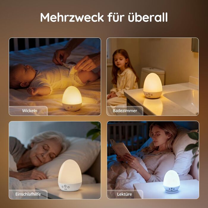 Нічник дитячий JolyWell з генератором білого шуму, RGB підсвічування, 3 режими температури, димер, 18 звуків, таймер, USB-C зарядка