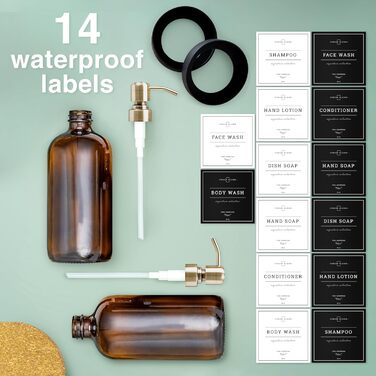 Набір дозаторів для мила 2 шт. з нержавіючою помпою, скляні, 475 мл (набір для кухні та ванної кімнати)