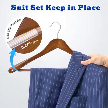 Дерев'яні вішалки для одягу HOUSE DAY, 6 шт., ширина 45 см, горіх, з неслизькими поверхнями, для сорочок, костюмів та штанів