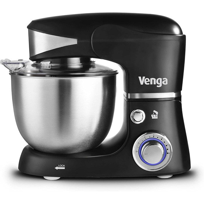 Кухонний комбайн Venga! VG M 3014 Standmixer: 1000 Вт, 5 л чаша з нержавіючої сталі, 4 аксесуари, рецепти, чорний
