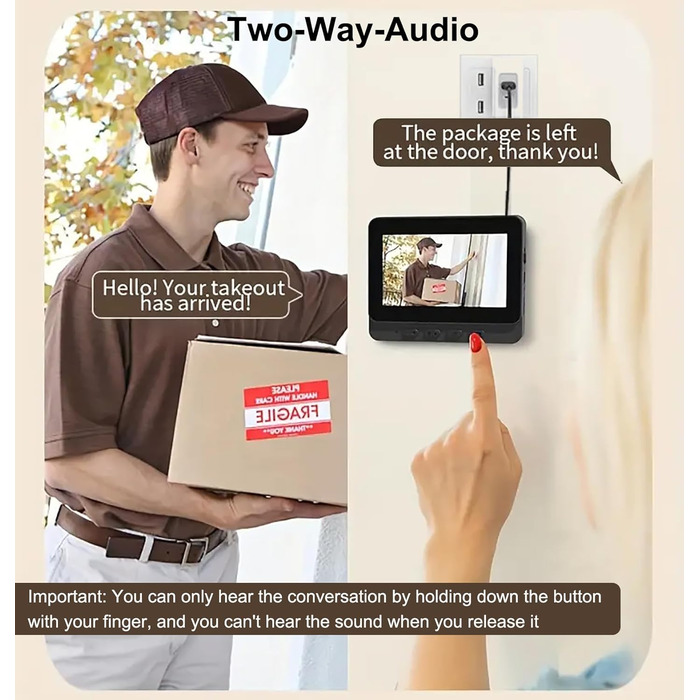 Відеодзвінок з камерою 1080P HD, бездротовий, водонепроникний IP65, дисплей 4.3