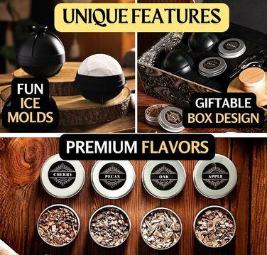 Набір для копчення коктейлів та віскі – Smoker Kit з лампою, формочками для льоду та стружкою деревини