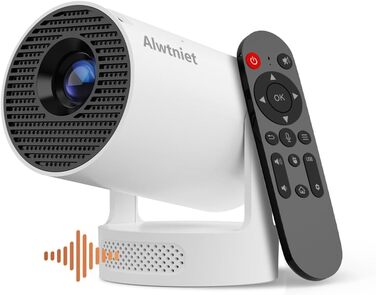 Міні проектор Alwtniet 4K з Wi-Fi 6, Bluetooth 5.4, 5W динаміком, автоматичною корекцією трапецеїдальних спотворень, поворотним на 180°, портативний для дому та вулиці (Android 11)