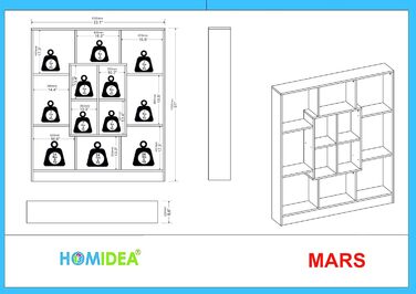 Книжкова шафа Homidea Mars - Стояча полиця - Офісна полиця - Міжкімнатна перегородка в модному дизайні (горіх/білий) Горіх / Білий