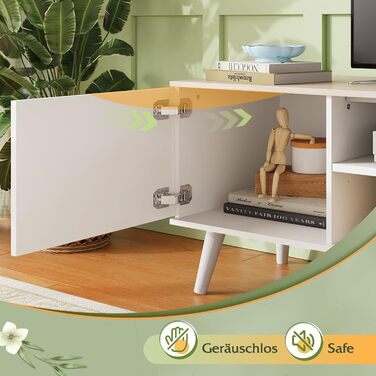 Тумба під телевізор WLIVE 160x40x47 см біла з двома дверцятами та відкритими полицями для вітальні, спальні, їдальні