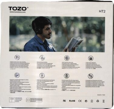 Накладні Bluetooth-навушники TOZO HT2, гібридне шумозаглушення, Hi-Res Audio, 60 годин, глибокі баси, Comfort (червоний)