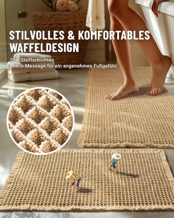 Набір килимків для ванної кімнати, антиковзні килимки, килимок для ванної, набір 2 шт, бохо килимок для ванної, пральний душ-килимок для вітальні, спальні, ванної кімнати, декор для ванної, 51 x 60 см + 41 x 61 см, коричневий та білий (коричневий)