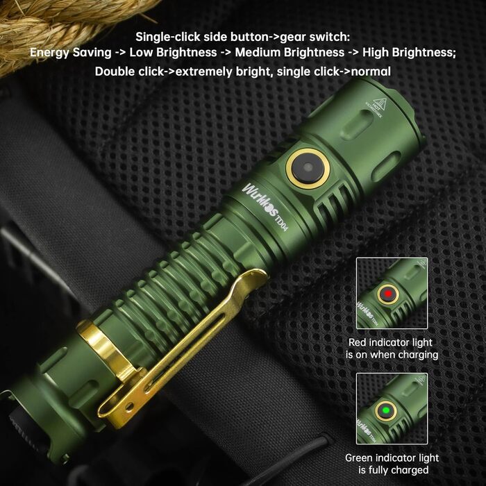 Світлодіодний ліхтар Wurkkos TD04 Tactical 3000 люмен, акумуляторний, 8 режимів, IP68, зелений