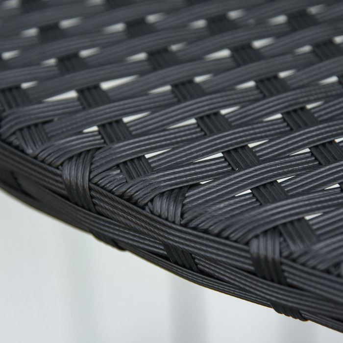 Столик для балкона/саду, приставний столик, садові меблі, напівкругла форма, поліротанг, металевий каркас, чорний колір, розміри 100 x 50 x 74 см