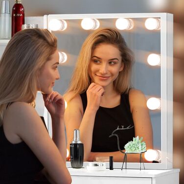 Туалетний столик зі світлом та дзеркалом, з пуфом, 6 шухляд та 6 полиць, 80x36x130 см (PE56)