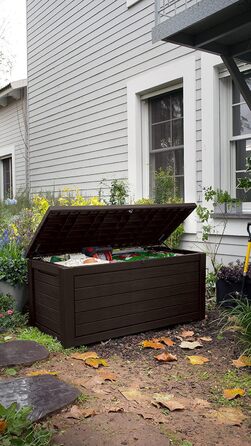 Садова скриня/бокс для зберігання Koll Living Gartenbox 623 л, коричневий - з газовими амортизаторами, вантажопідйомність кришки 272 кг
