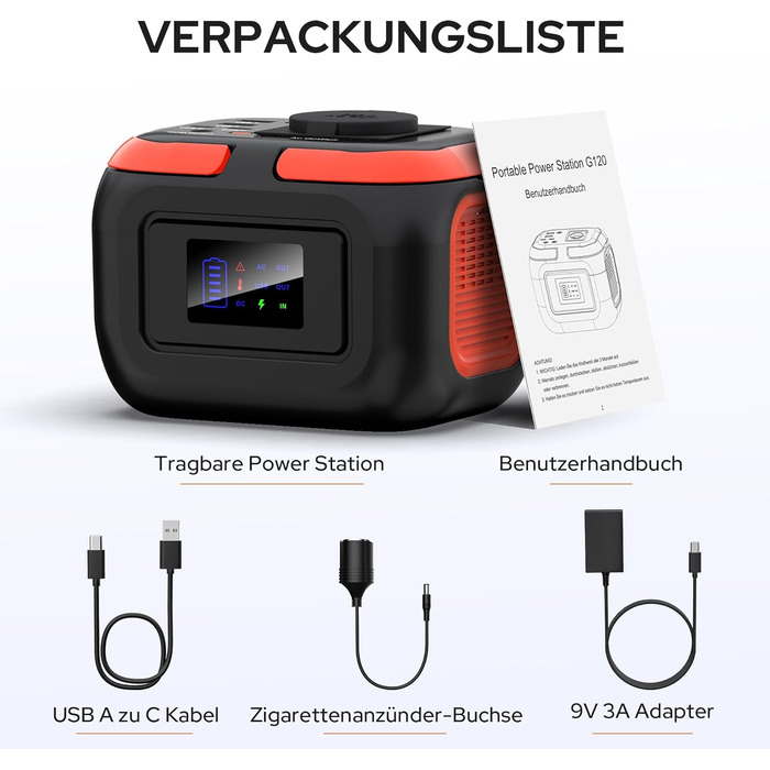 Портативна електростанція SinKeu 97Wh, 26400mAh з AC 230V, DC 12V та USB, для телефону, ноутбука, кемпінгу, подорожей, надзвичайних ситуацій (без сонячної панелі) DE-G120