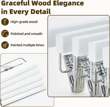 Дерев'яні вішалки для штанів та одягу HOUSE DAY з кліпсами, 25 шт. - білі, 35,5 см, з обертовим гачком