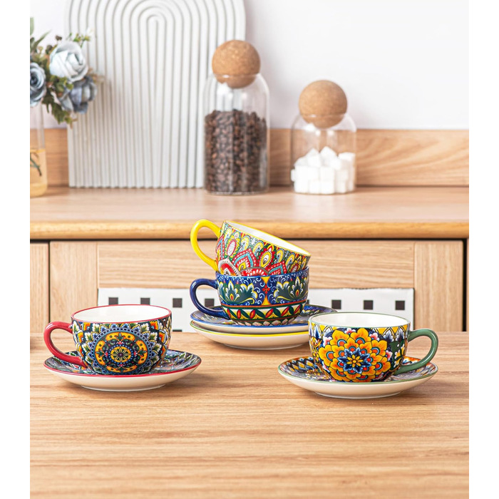 Кавовий сервіс Henten Home з порцеляни, 6 чашок, 250 мл, ручної роботи, набір для 6 осіб. Включає чашки та блюдця