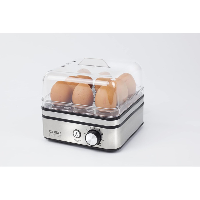 Електрична яйцеварка пароварка, високоякісна конструкція з нержавіючої сталі, вміщує до 8 яєць, не містить бісфенолу А, в т.ч. по дві вставки для яєць пашот і для приготування на пару, включаючи насадку для пароварки і невеликі чаші, 10 -