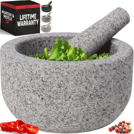 Набір ступки та пестика Priority Chef Heavy Duty, великий розмір (4 чашки), ручна робота з натурального граніту. Ідеально для приготування гуакамоле, сальси, песто. Сірий колір.