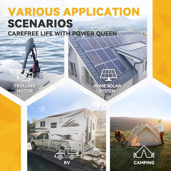 Акумуляторна батарея Power Queen 12,8 В 100 Ач LiFePO4, батарея 1280 Втгод зі 100 А BMS, 4000 циклів зарядки, ідеально підходить як джерело живлення для тягового тролінгового двигуна 30 70 фунтів, автофургонів, човна (12V300Ah)