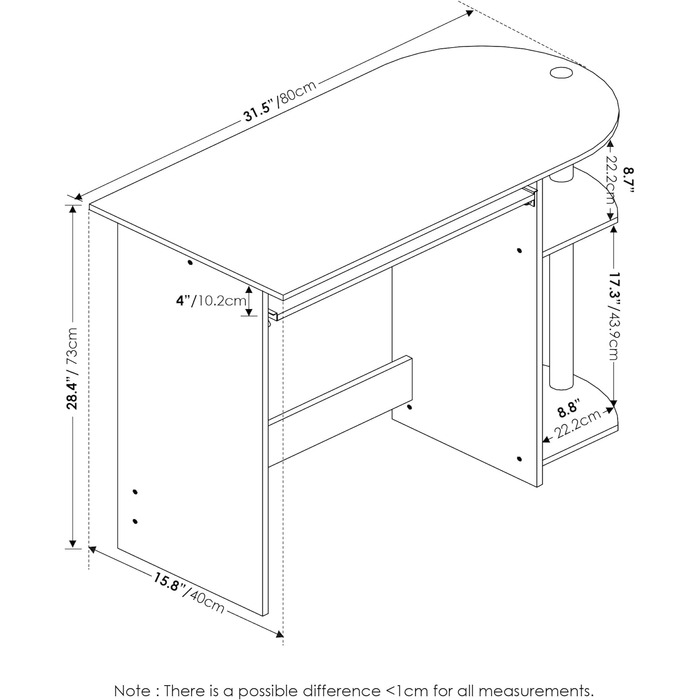 Комп'ютерний стіл/стіл Furinno, 80 x 73 x 40 см (американо/нержавіюча сталь)