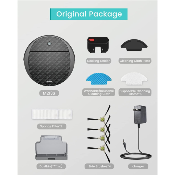 Робот-пилосос LEFANT M330 з функцією миття, 5000Pa, лазерна навігація, PSD-технологія, керування через додаток, 160 хв, для тварин, килимів, твердих підлог, сірий (M1 Чорний)