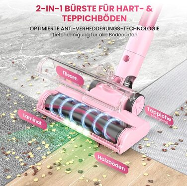 Акумуляторний пилосос Dzaki 50000 Па з дисплеєм, підставкою, довгою роботою та щіткою проти заплутування для килимів, твердих підлог, шерсті тварин, авто - помаранчево-рожевий