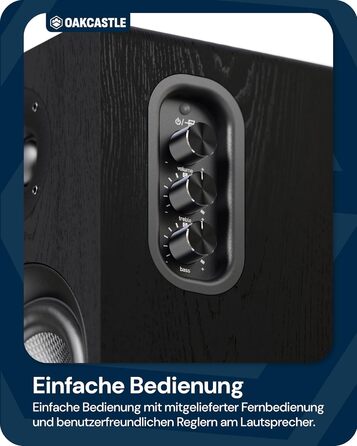 Акустична система Oakcastle BK100 Bluetooth 5.4, 60 Вт 2.0 полочні HiFi колонки для телевізора з HDMI ARC та ПК для геймінгу, з пультом керування (Чорний)