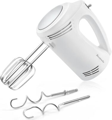 Електричний ручний міксер Kestreln з плоским дном для випічки, потужний міксер для тортів та густого тіста, з гаком для вимішування (S1 білий)