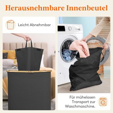 Кошик для білизни Lifewit 150L з кришкою, сортувальник для білизни з 3 відділеннями, велика коробка для білизни, сірий