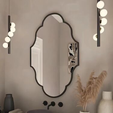 Дзеркало настінне Clevich Asimetrisches 66x116 см з алюмінієвою рамою, скло HD, чорний колір, для ванної кімнати, вітальні, спальні