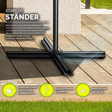 Садова парасолька tillvex Alu 300 см з кобулкою, стійкою та чохлом, антрацит — водонепроникна парасолька-ампел з захистом від UV та вітру, поворотна на 360°