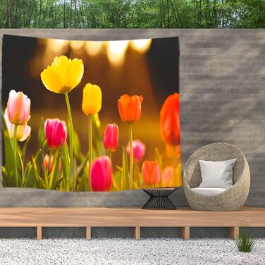 Тюльпани Квіти Природа - Гобеленовий плакат - 200x150 см - Садовий плакат - Гобелен великий - прикраса аксесуара для саду та вітальні