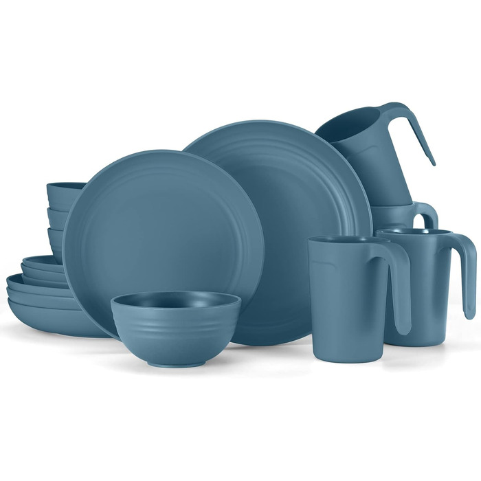Набір посуду Odoland на 4 особи, 17 предметів: тарілки, миски, чашки (блакитний)
