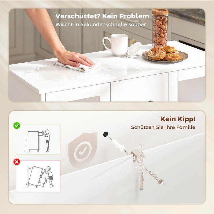 Сучасна комода з плавним закриванням дверей, буфет з 3 висувними ящиками, 2 скляними дверцятами, регульованими полицями, МДФ, білий