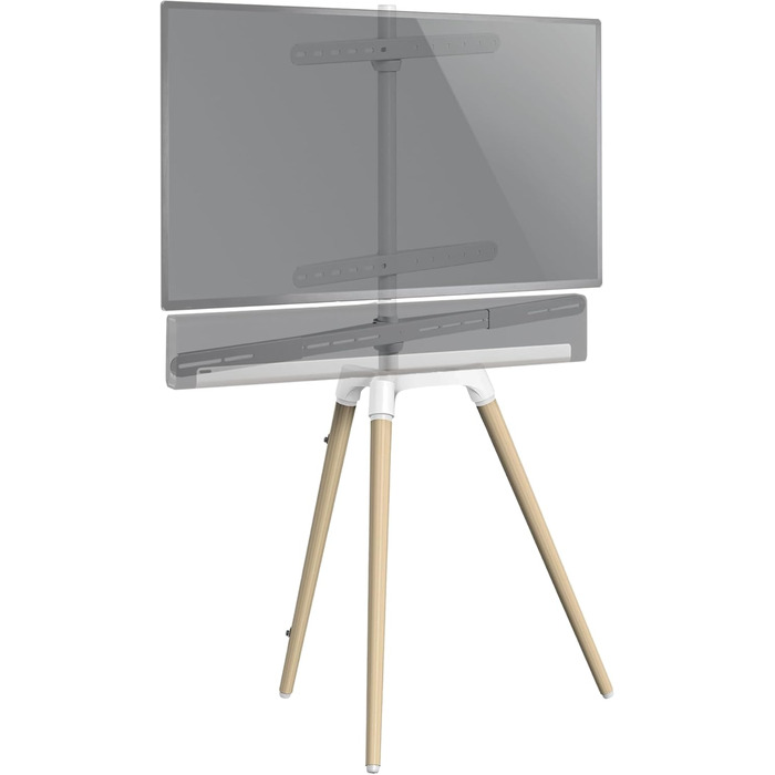 Підставка для телевізора Schwaiger 658200: дерев'яна стійка-монопод для телевізорів до 65 дюймів, до 35 кг, з кріпленням для саундбару, білий/бук, справжнє дерево, преміум-якість