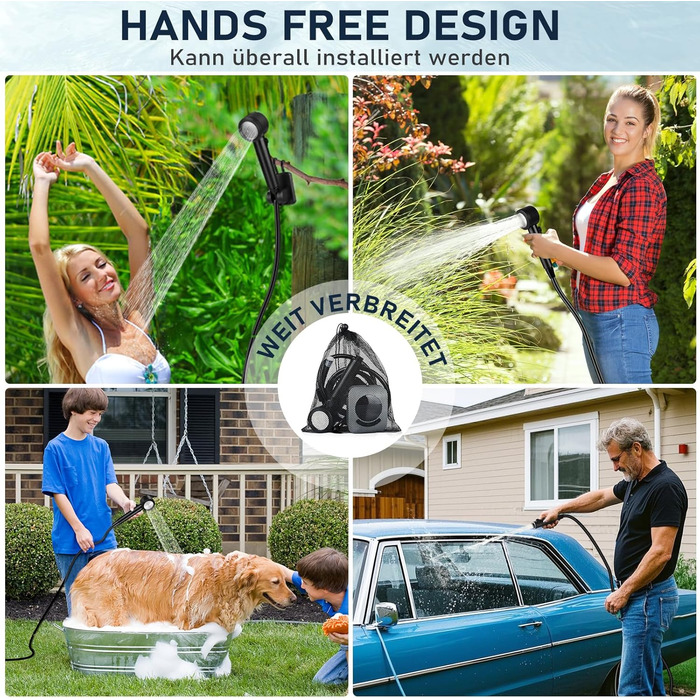 Портативна душова кабіна для кемпінгу Spopal з акумулятором 8000mAh, насосом та індикатором температури. Комплект для відпочинку на природі, автомийки, пляжу, подорожей та догляду за тваринами (сірий)