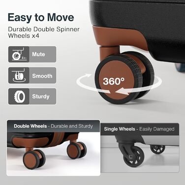 Набір дорожніх валіз Koffer Hartschale (20/24 дюйми), легкий полікарбонат PC, розширюваний ручний багаж та чемодан з колесами та TSA замком, чорний, преміум-якість