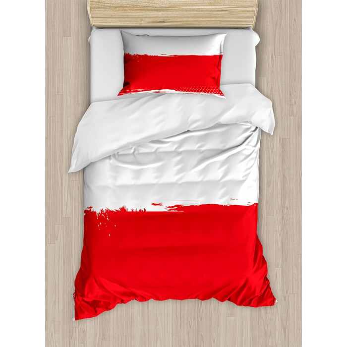 Польща Набір підковдр для односпальних ліжок, ілюстрація прапора бруду, захист від кліща Алергіки Підходить з наволочкою, (200 x 200 см - 70 x 50 см, темно-коралово-білий)