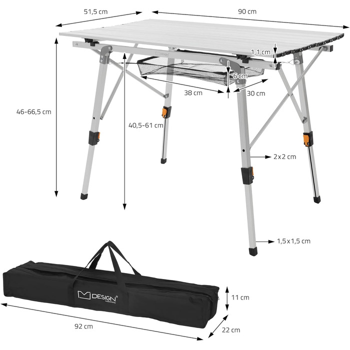 Кемпінговий стіл ML-Design складний 90x51,5 см, алюмінієвий розкладний стіл регулюється по висоті 46-66,5 см, вантажопідйомність 30 кг, рулонна стільниця, розкладний стіл складний, садовий стіл балконний стіл дорожній стіл (срібло)