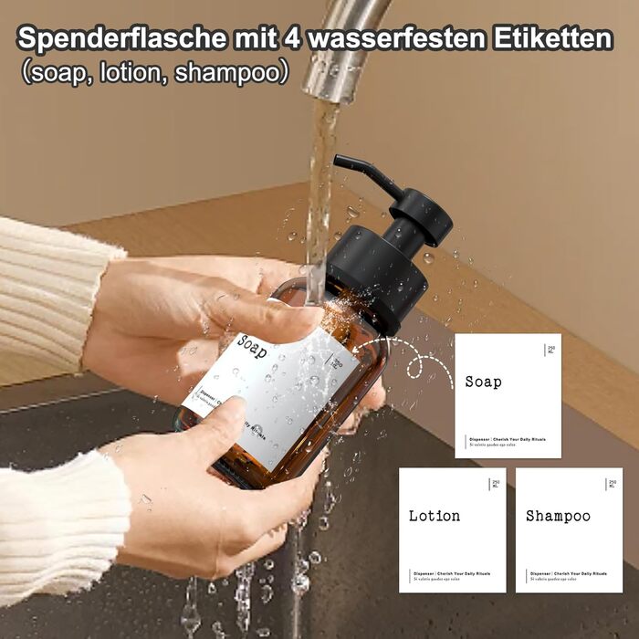 Настінний диспенсер для мила чорного кольору 250 мл - без свердління - для шампуню та гелю для душу