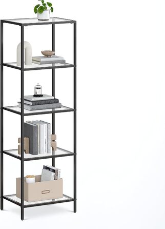 Регал VASAGLE з 5 полицями, для ванної кімнати, вітальні, кухні, офісу, скло + метал, LGT029A01
