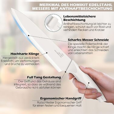 Набір кухонних ножів Homikit з підставкою, з шліфувальником, нержавіюча сталь, 6 ножів для стейку, антиковзні ручки, 15 предметів