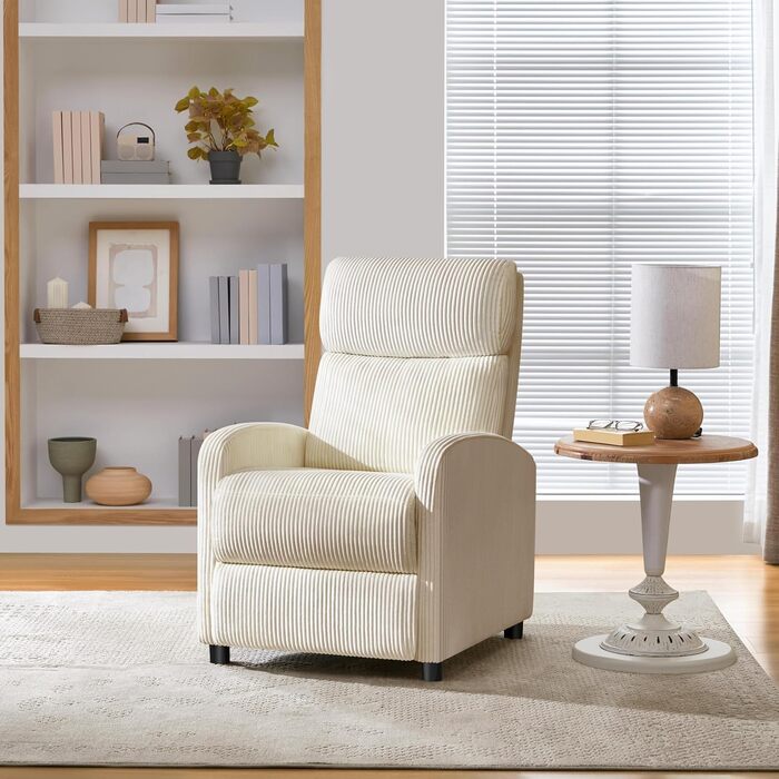 Крісло-релакс Yaheetech для телевізора, крісло-софа, крісло для відпочинку з регульованою підніжкою, лежак з бежевої тканини Cord