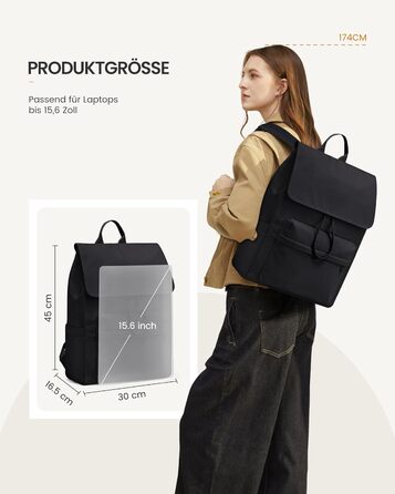 Сумка-рюкзак LOVEVOOK для жінок, легкий шкільний рюкзак для підлітків з відділенням для ноутбука 15.6 дюймів, чорний M-15,6